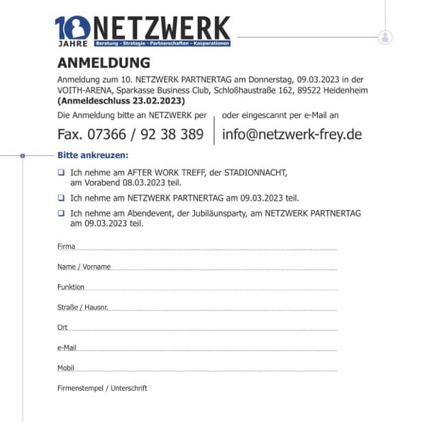 Anmeldung 10. NETZWERK Partnertag 2023