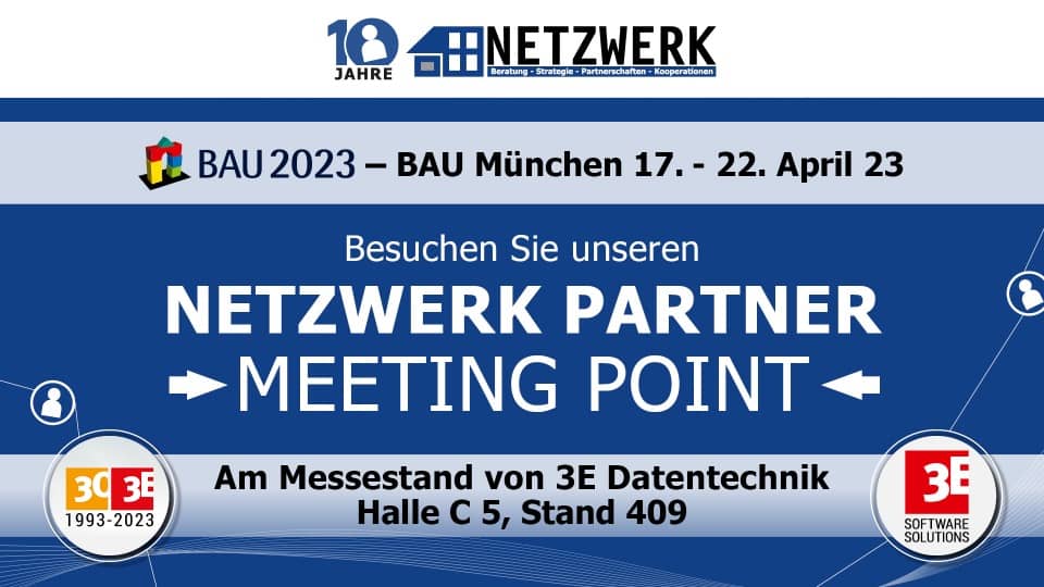 NETZWERK „MEETING POINT“ am Messestand von 3E Datentechnik GmbH auf der BAU 2023 in München